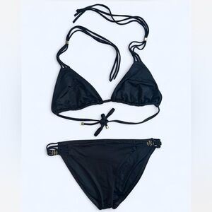 Vitamin A Black Triangle Bikini Set With Gold Hardware Details